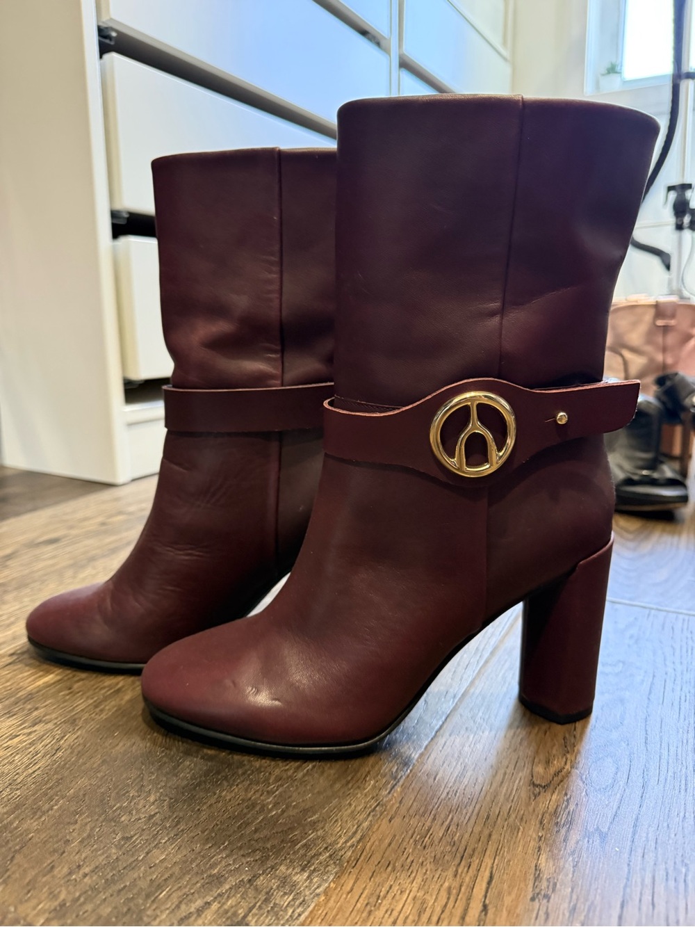 Burgundy Leather Heeled Boots - The Wishbone Collection 7.5M